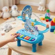 2-in-1 Ice Penguin Stair Climbing Slide & Electronic Piano Table